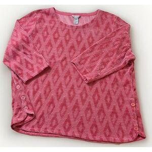 Multiples Women 3X Pink Raised Diamond Plush 3/4 Sleeve Button Side Sweater Boho